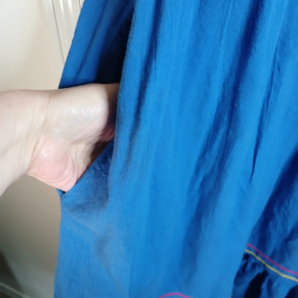 Vintage Vanity Fair Blue Embroidered Women's Kaftan House Dress - Picture 6 of 9